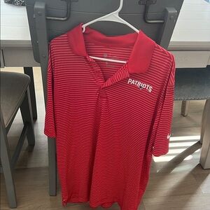 Nike Red and White Striped Patriots Polo